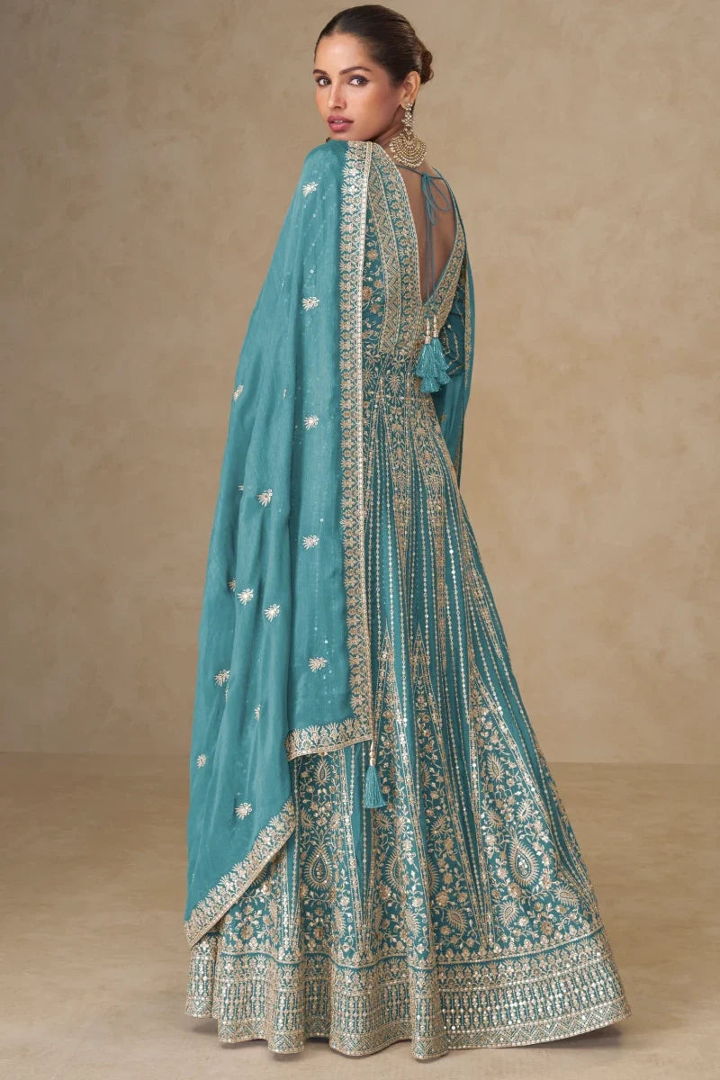 Rama Green Chinon Embroidered Slit Style Anarkali Suit