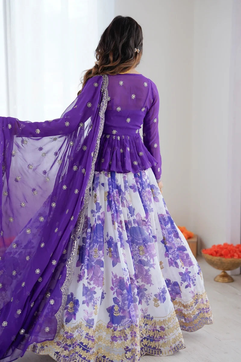 Purple Georgette Embroidered Lehenga Choli with Jacket