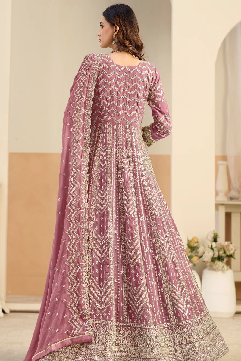 Pastel Pink Embroidered Georgette Anarkali Gown
