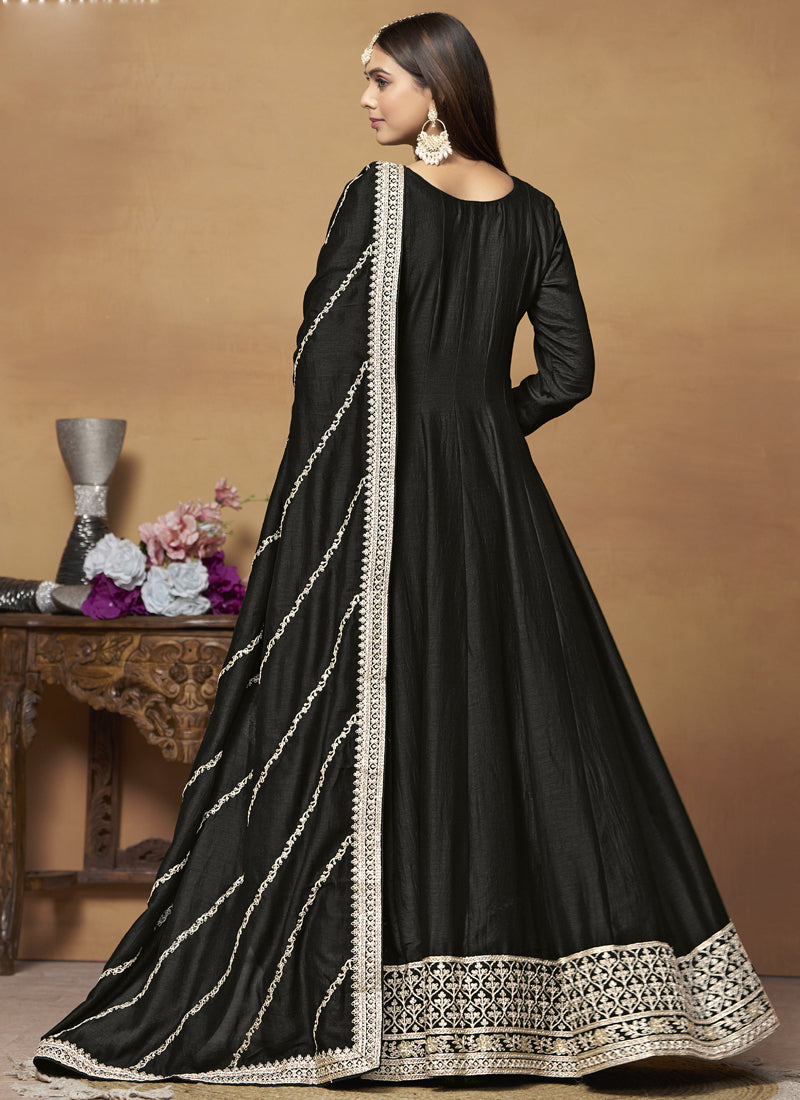 Black Art Silk Embroidered Anarkali Suit