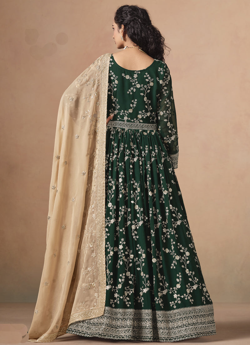 Green Georgette Embroidered Anarkali Wedding Wear Suit