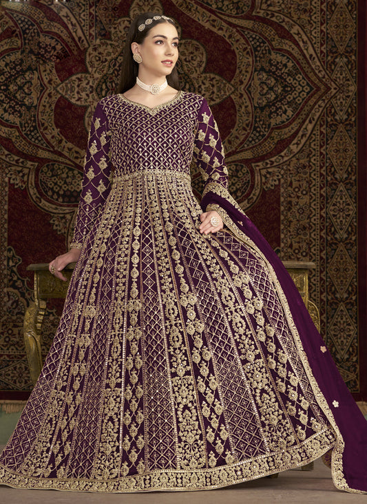 Violet Net Embroidered Anarkali Suit
