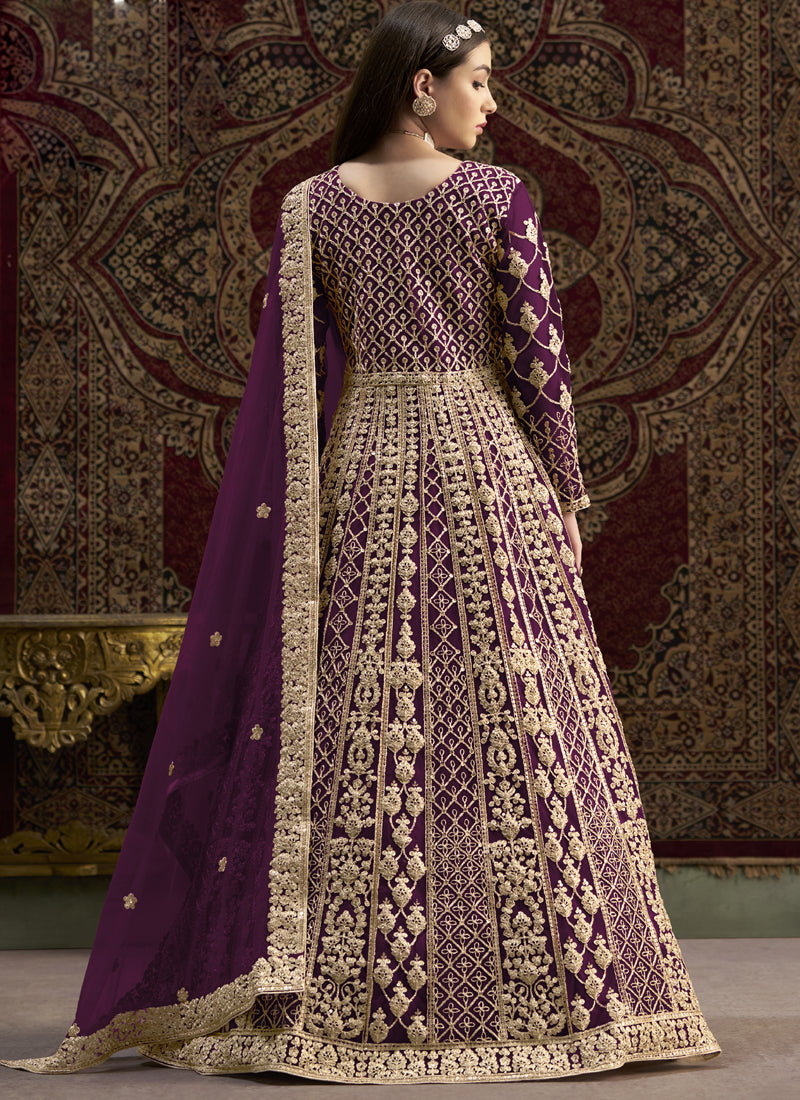 Violet Net Embroidered Anarkali Suit