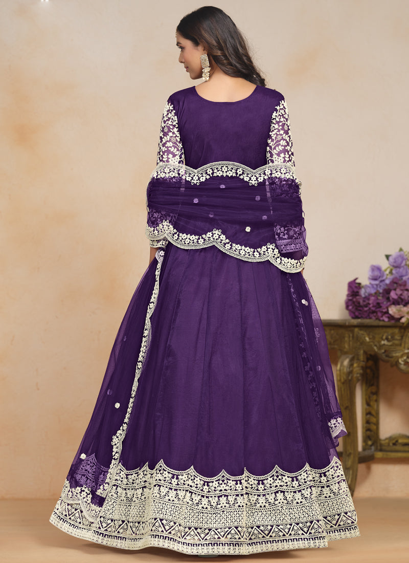 Violet Net Embroidered Designer Anarkali Suit
