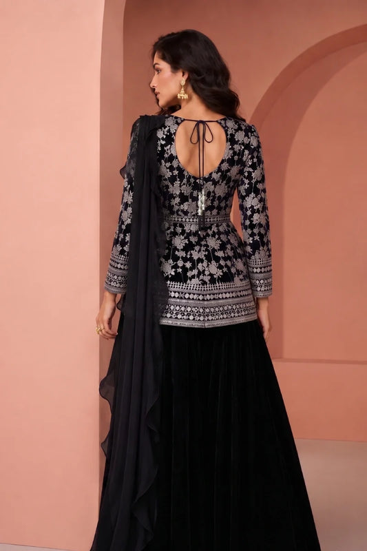 Black Jacquard Palazzo Suit with Dupatta