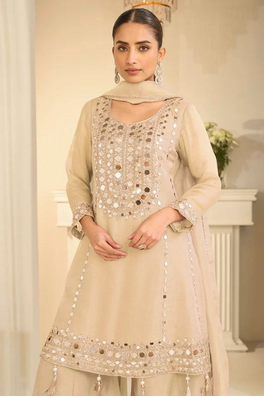 Cream Shimar Silk Mirror Palazzo Suit