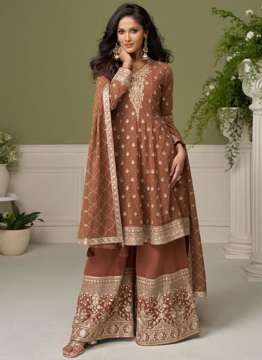 Brown embroidery Real Georgette Salwar Suit