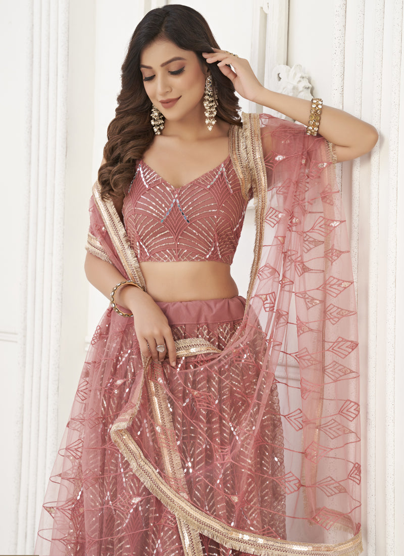 Brown Butterfly Net Embroidery Sequins Designer Lehenga