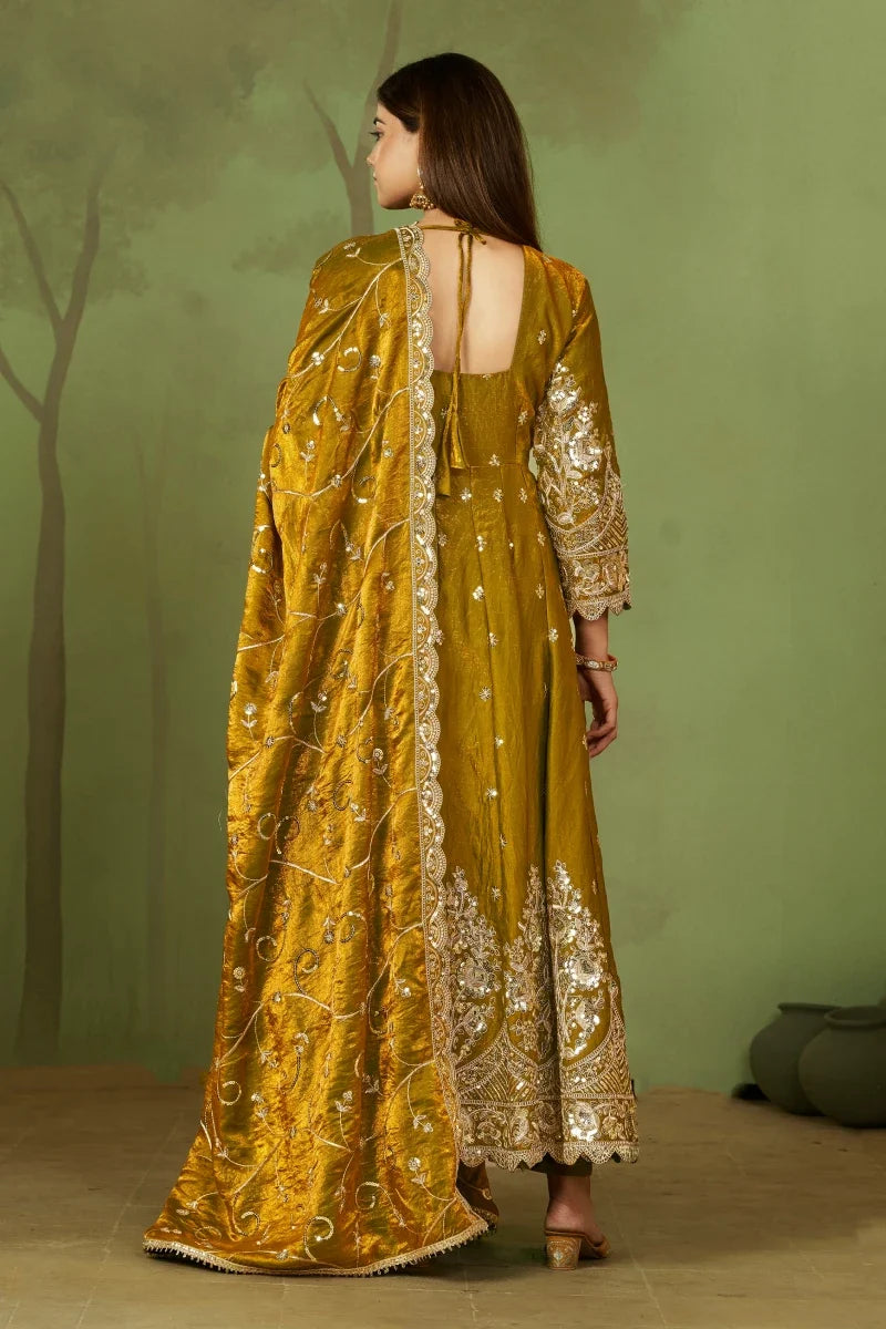 Mustard Jelly Simmar Silk Embroidered Anarkali Suit with Dupatta