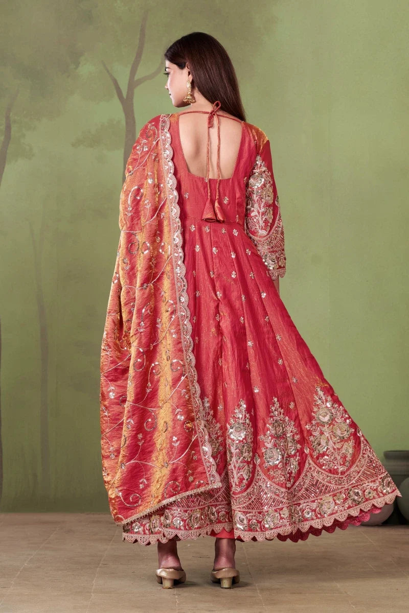 Gajari Jelly Simmar Silk Embroidered Anarkali Suit with Dupatta