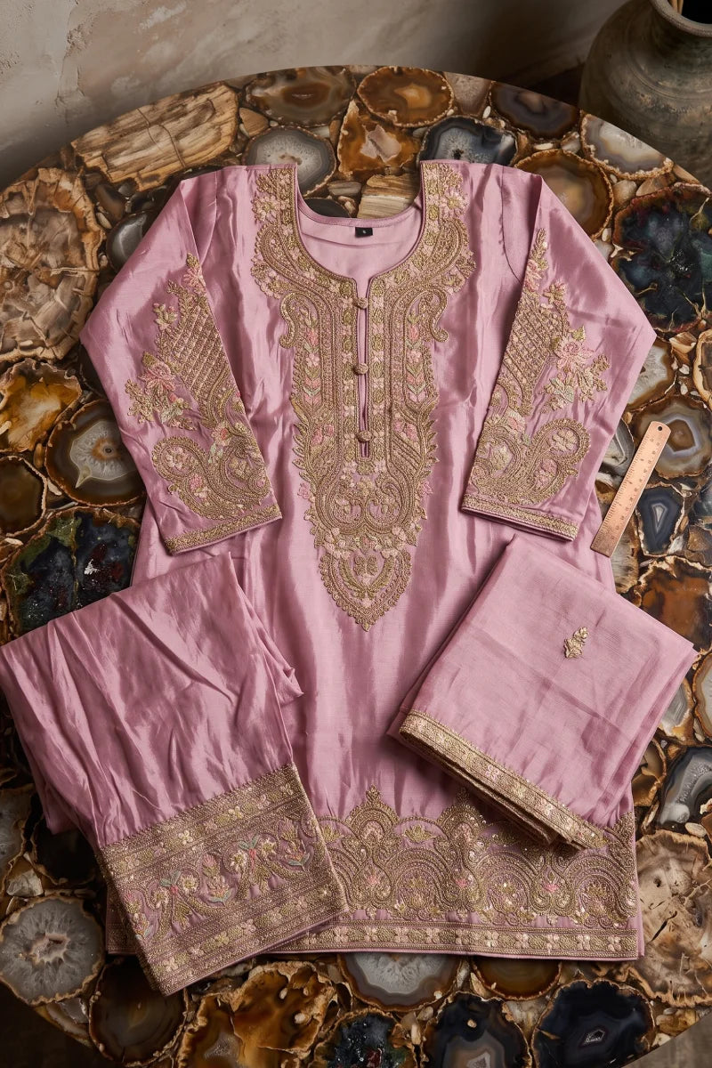 Pink Simmar Silk Embroidered Salwar Suit