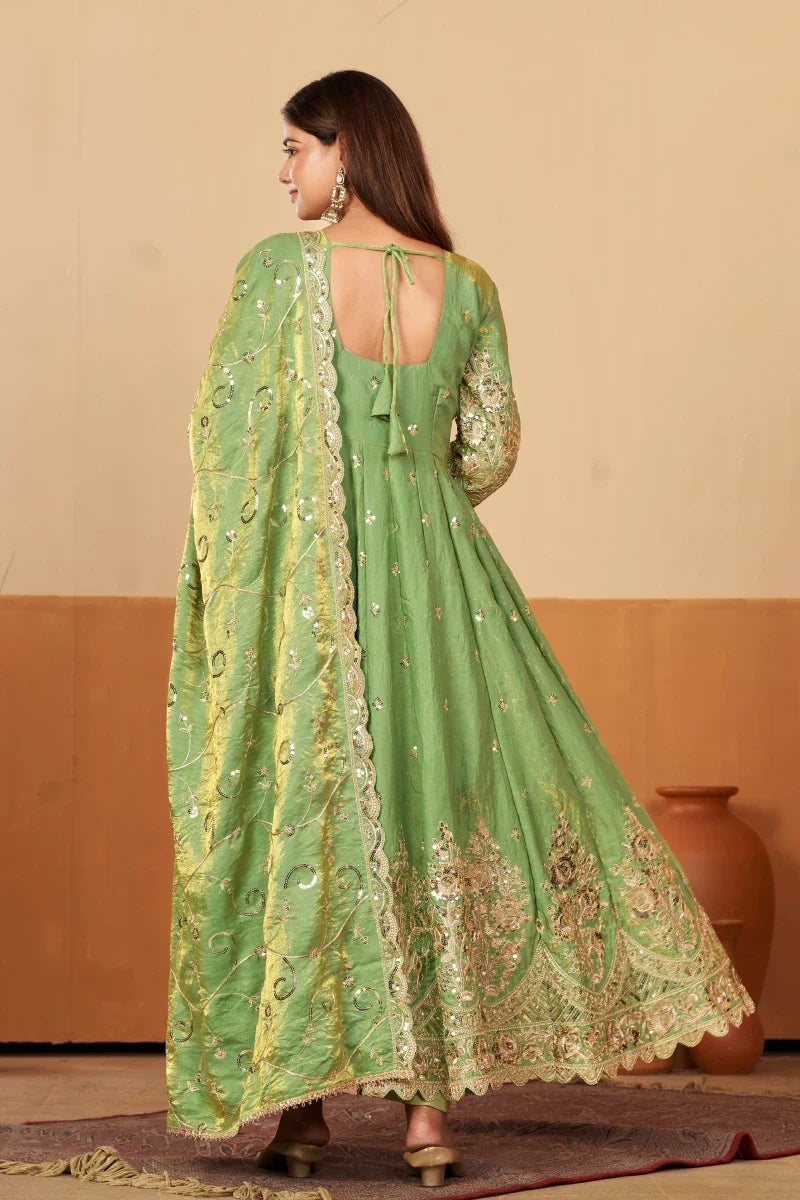 Sea Green Jelly Simmar Silk Embroidered Anarkali Suit with Dupatta