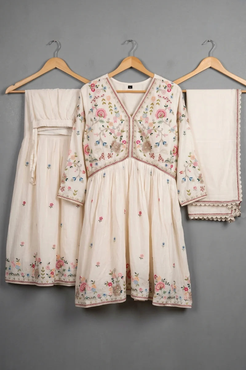 Cream Chinon Embroidered Sharara with Tunic