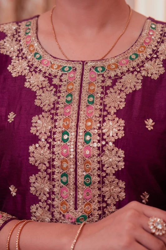 Rani Pink Chinon Embroidered Premium Palazzo Suit