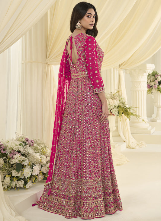 Pink Embroidered Georgette Gown Suit