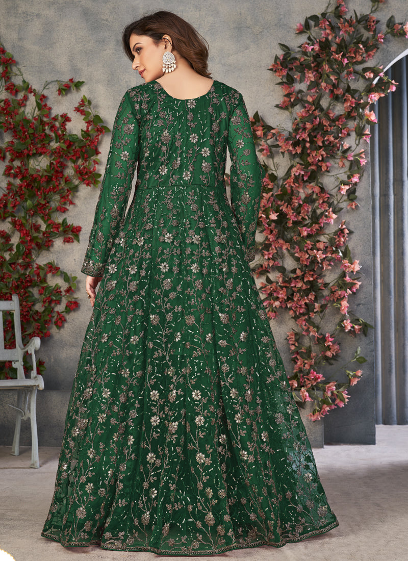 Green Net Embroidered Anarkali Suit