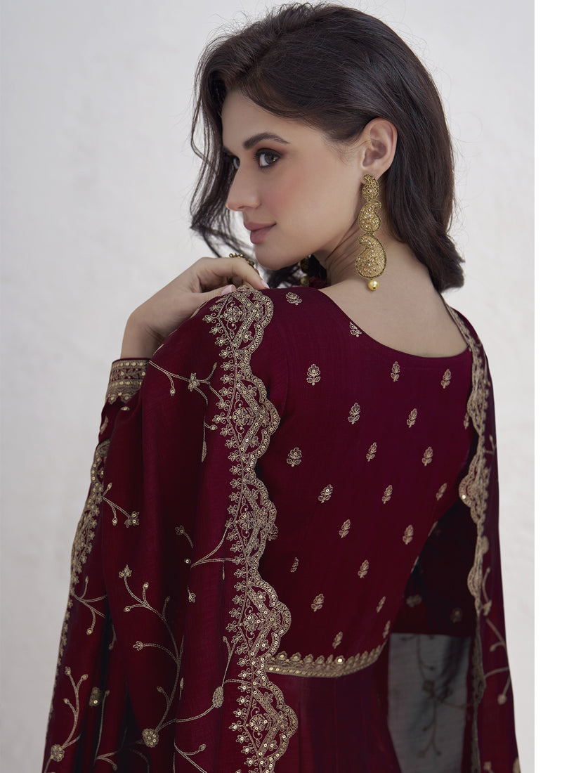 Maroon Vichitra Silk Sequence Anarkali Suit