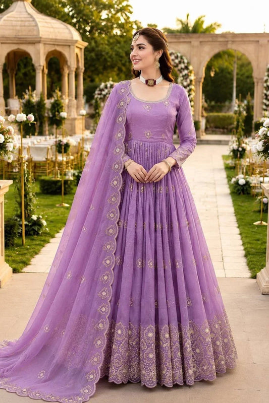 Pink Crush Silk Embroidered Anarkali Gown with dupatta