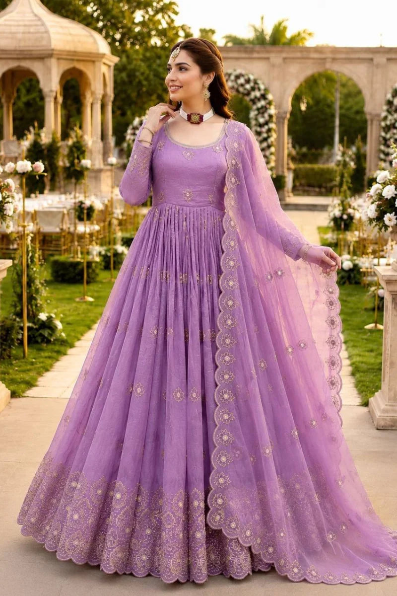 Pink Crush Silk Embroidered Anarkali Gown with dupatta