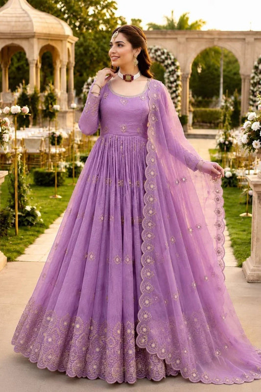 Pink Crush Silk Embroidered Anarkali Gown with dupatta