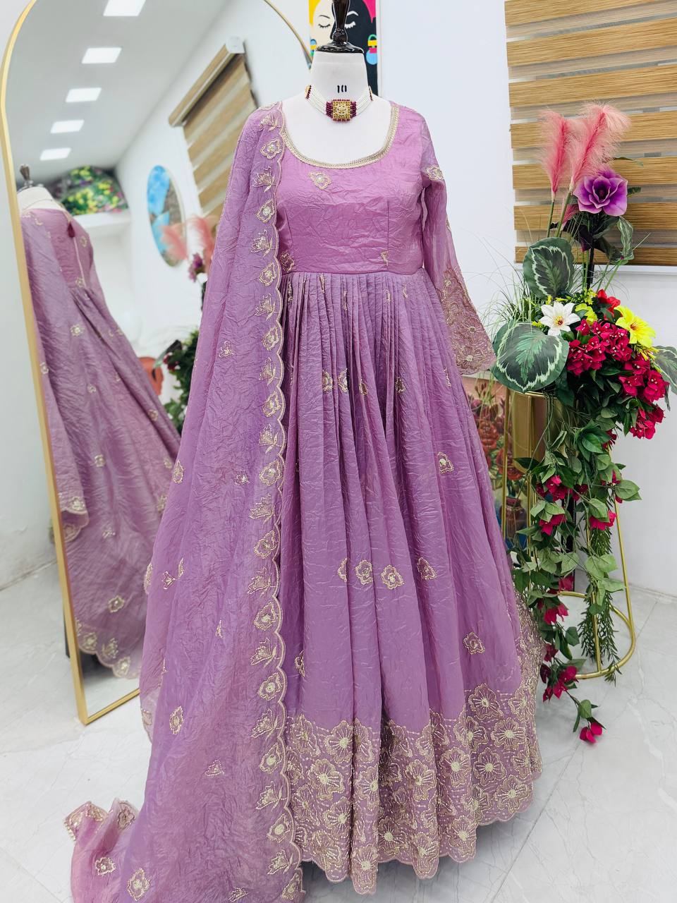 Pink Crush Silk Embroidered Anarkali Gown with dupatta