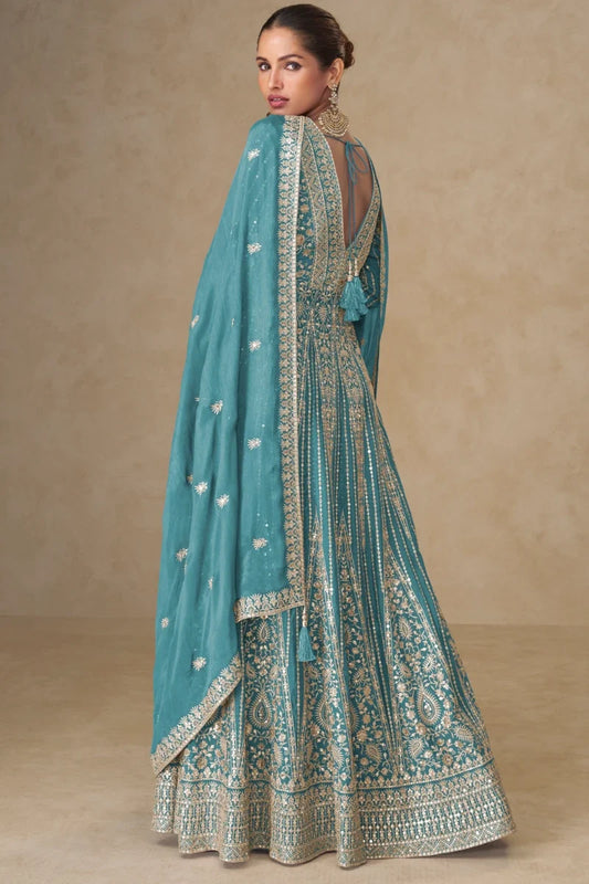 Rama Green Chinon Embroidered Slit Style Anarkali Suit