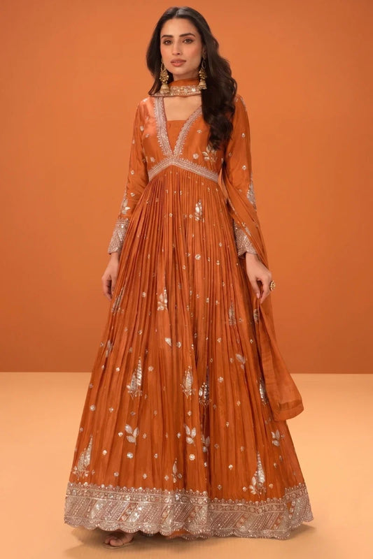 Red Jelly Simmar Silk Embroidered Anarkali Suit with Dupatta