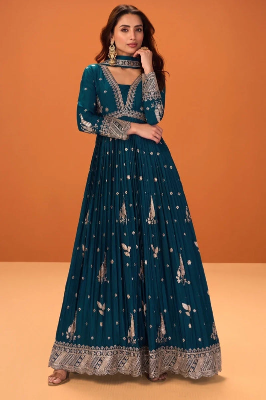 Red Jelly Simmar Silk Embroidered Anarkali Suit with Dupatta