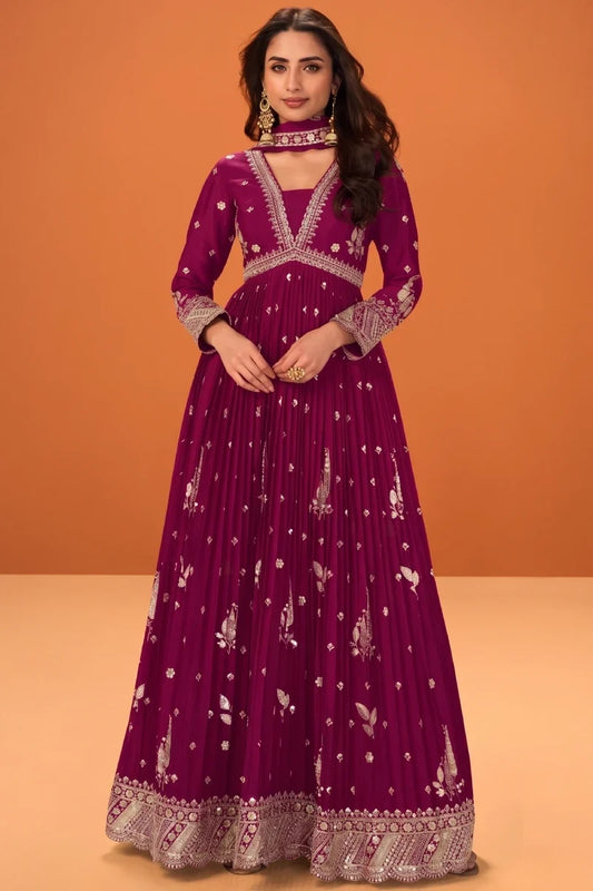Red Jelly Simmar Silk Embroidered Anarkali Suit with Dupatta