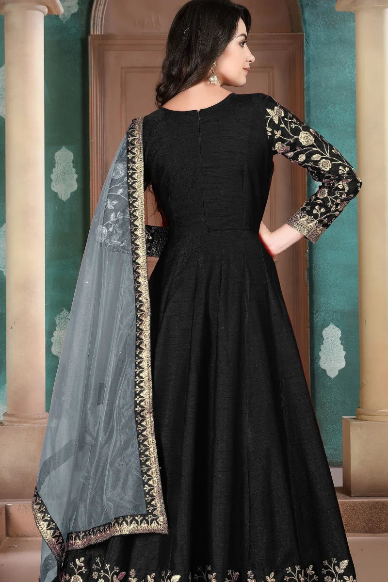 Black Art SIlk Emebroidered Anarkali Gown