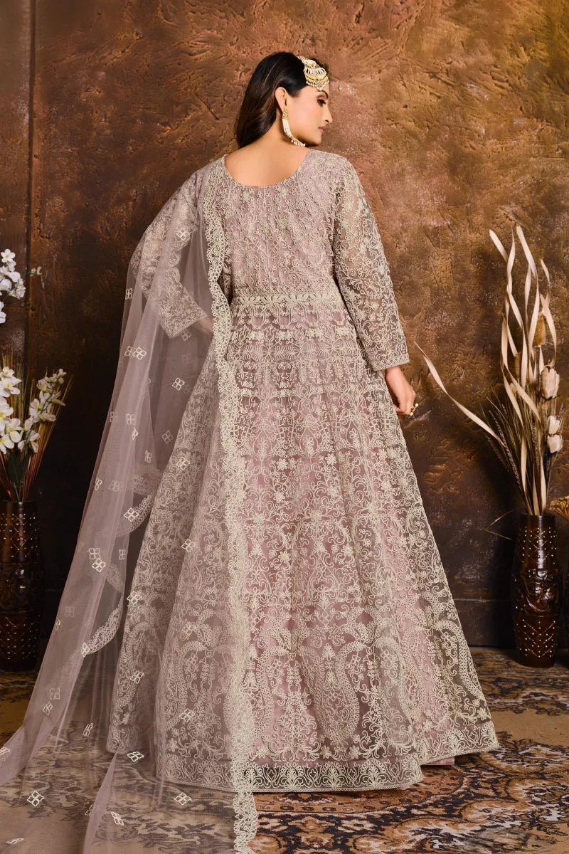 Lavendar Net Embroidered Anarkali Suit