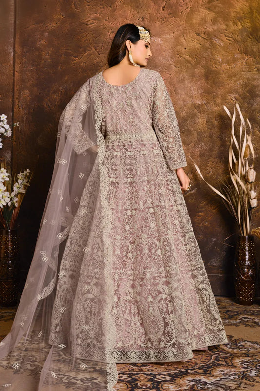 Lavendar Net Embroidered Anarkali Suit