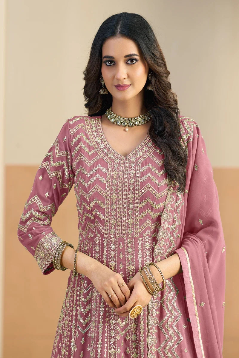 Pastel Pink Embroidered Georgette Anarkali Gown