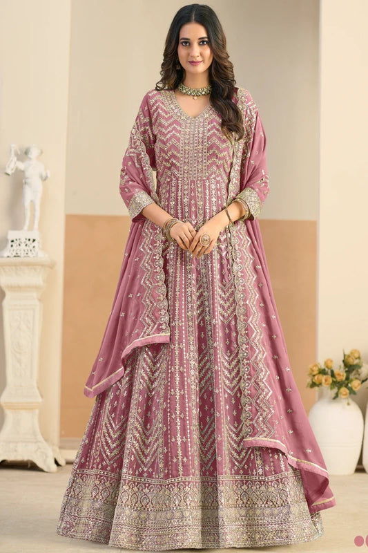 Pastel Pink Embroidered Georgette Anarkali Gown