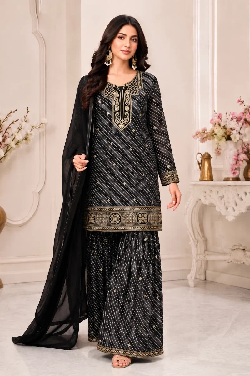 Black Leheriya Georgette Embroidered Palazzo Suit