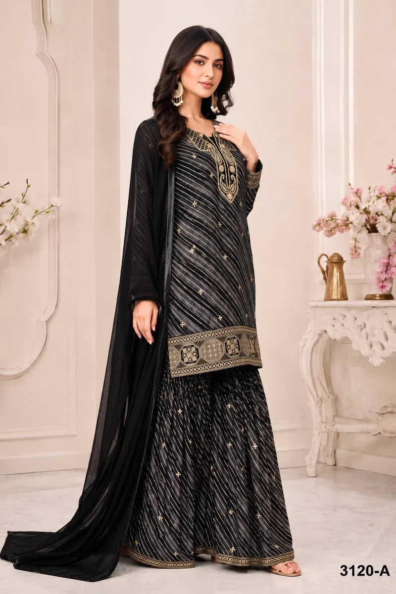 Black Leheriya Georgette Embroidered Palazzo Suit