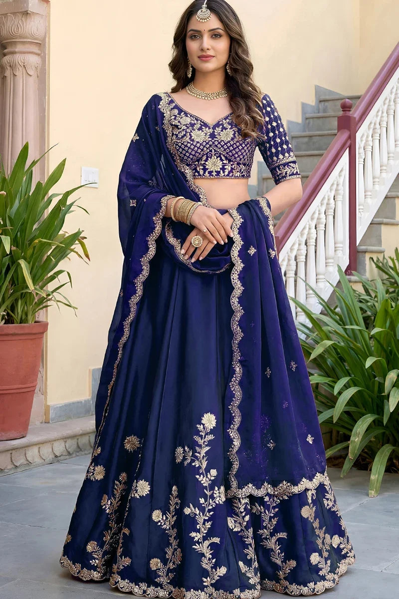 Blue Rangoli Silk Embroidered Lehenga Choli