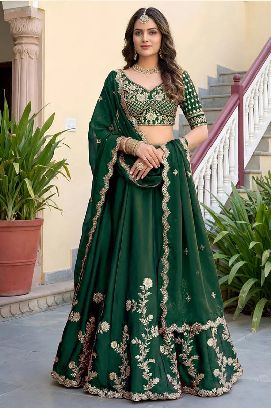 Green Rangoli Silk Embroidered Lehenga Choli
