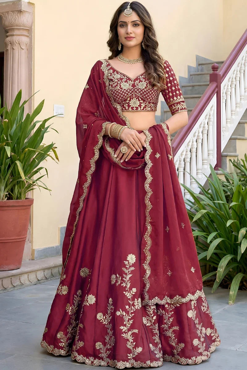 Maroon Rangoli Silk Embroidered Lehenga Choli