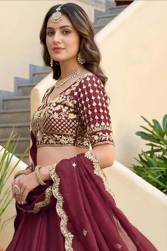 Maroon Rangoli Silk Embroidered Lehenga Choli