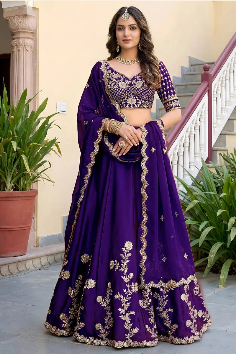 Purple Rangoli Silk Embroidered Lehenga Choli