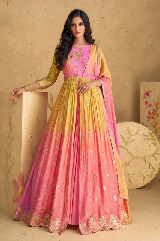 Red Jelly Simmar Silk Embroidered Anarkali Suit with Dupatta