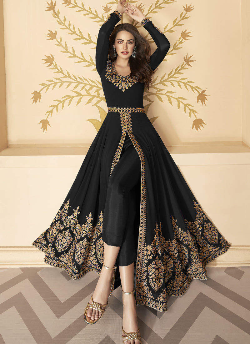 Black Georgette Embroidered Anarkali Suit
