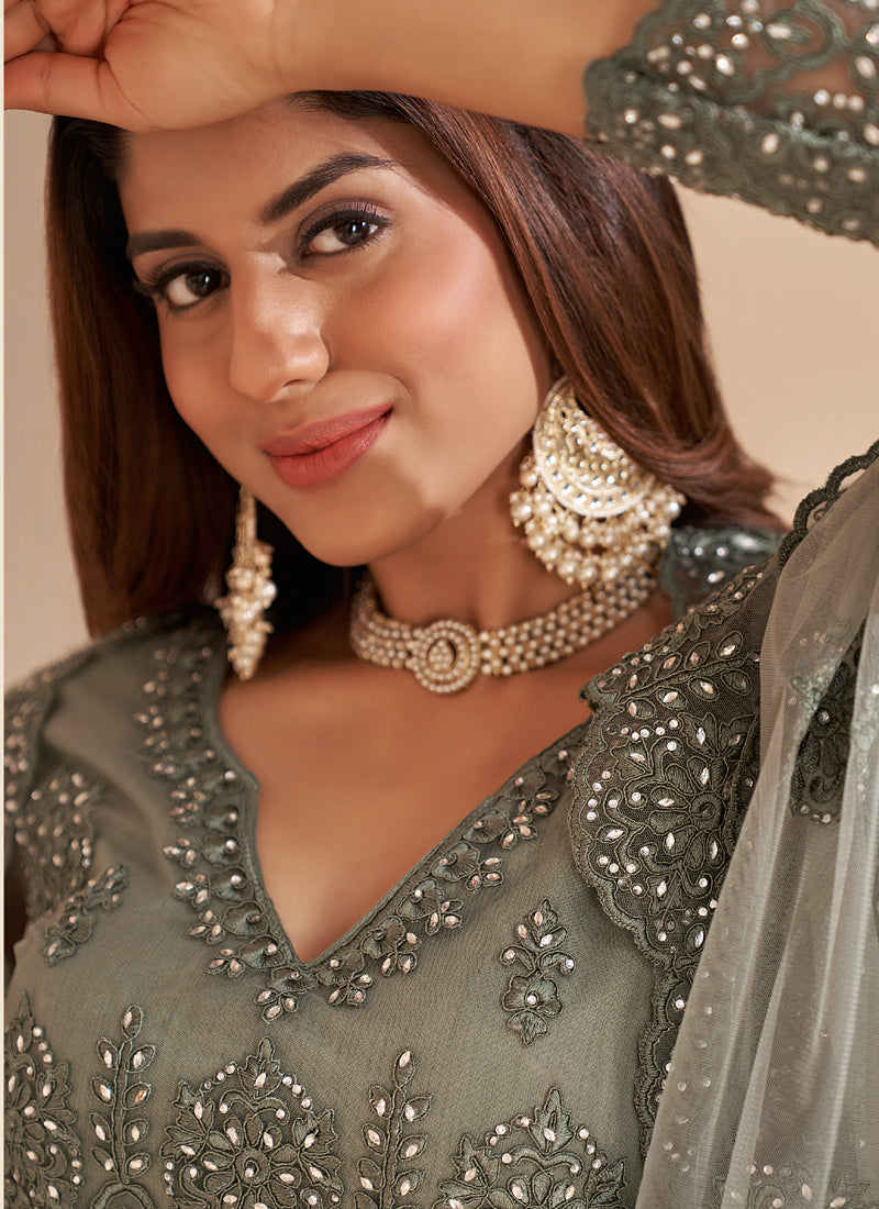 Lime Green Net Embroidery Designer Lehenga Choli
