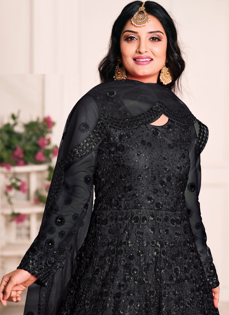 Black Net Emboidered Wedding Wear Anarkali Suit