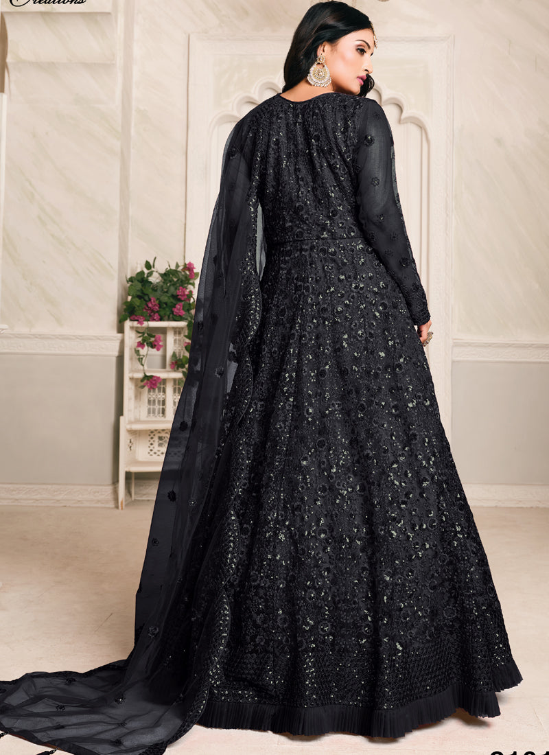 Black Net Emboidered Wedding Wear Anarkali Suit