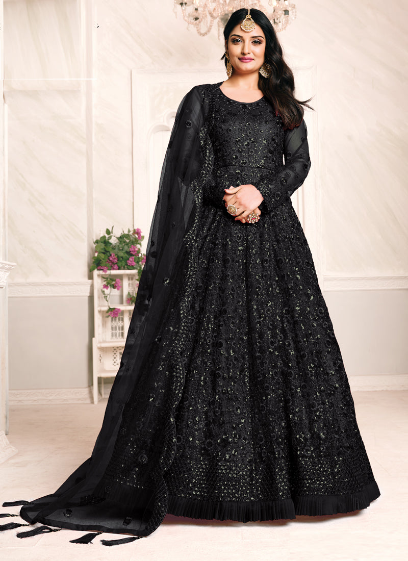 Black Net Emboidered Wedding Wear Anarkali Suit
