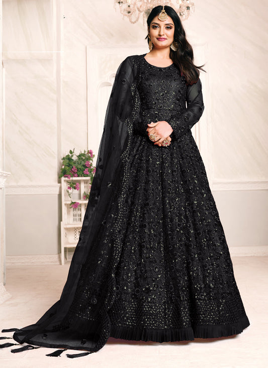 Black Net Emboidered Wedding Wear Anarkali Suit