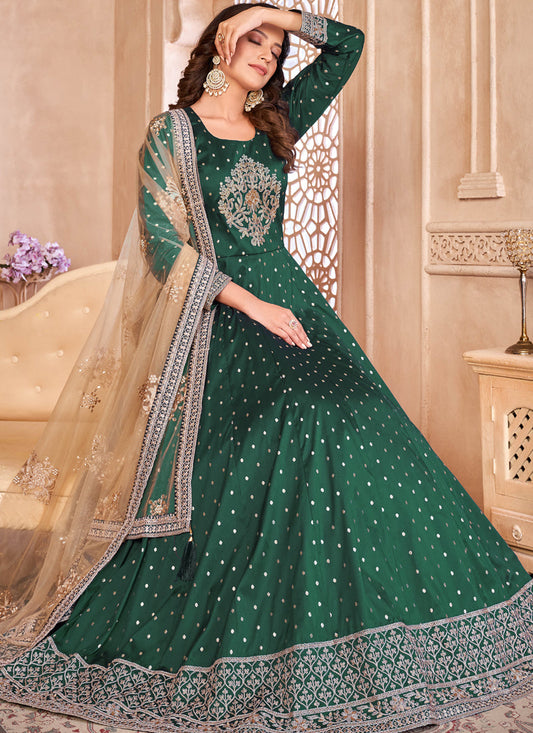 Designer Green Tafeta Silk Embroidery Anarkali Suit