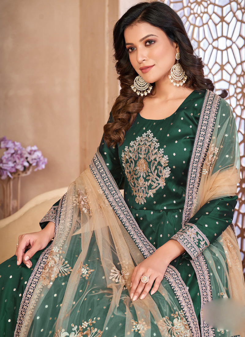 Designer Green Tafeta Silk Embroidery Anarkali Suit